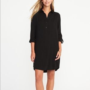 Black Quarter Sleeve/Quarter Button Shirt Dress